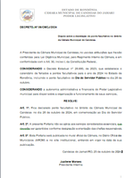 Fica declarado ponto facultativo no âmbito da Câmara Municipal de Candeias no dia 28 de outubro de 2024, em comemoração ao Dia do Servidor Público.